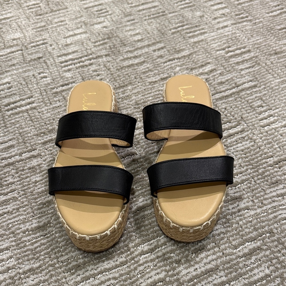Lulu's Black Platform Slide Sandals